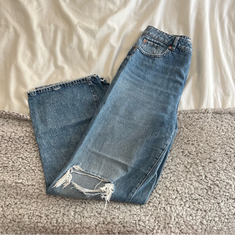 Garage Distressed Wide Leg Jeans